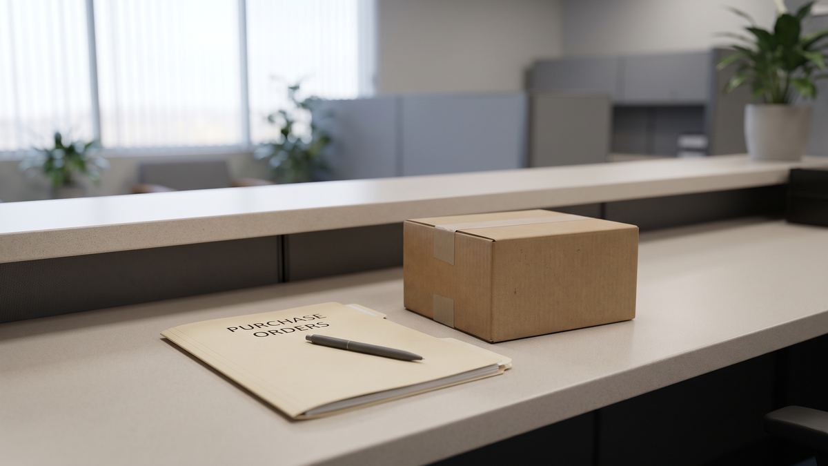 Purchase order desk still life — Image Lab fill until Nikki floor shot